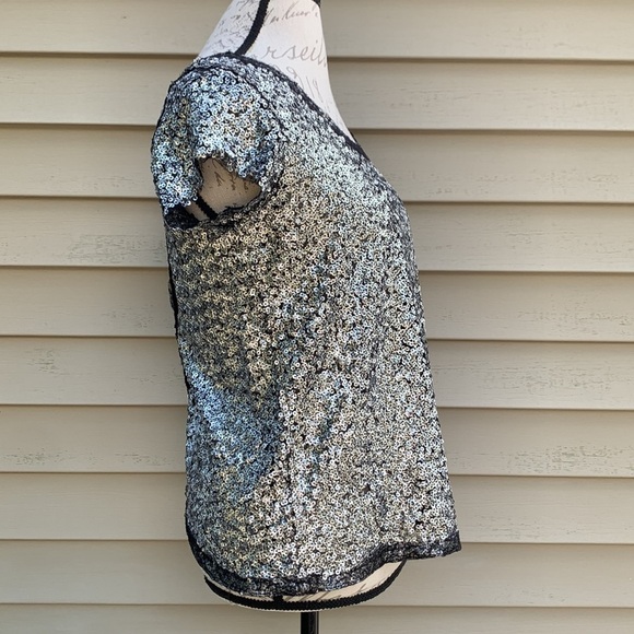 FREE PEOPLE Gray Sequined Short Sleeve Top - Picture 9 of 12
